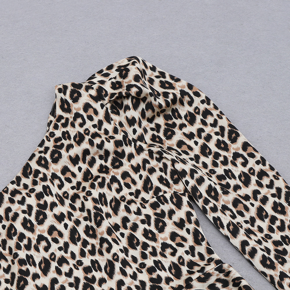 AIIZIE LEOPARD PRINT ONE SHOULDER TIE SIDE WRAP DRESS - product image