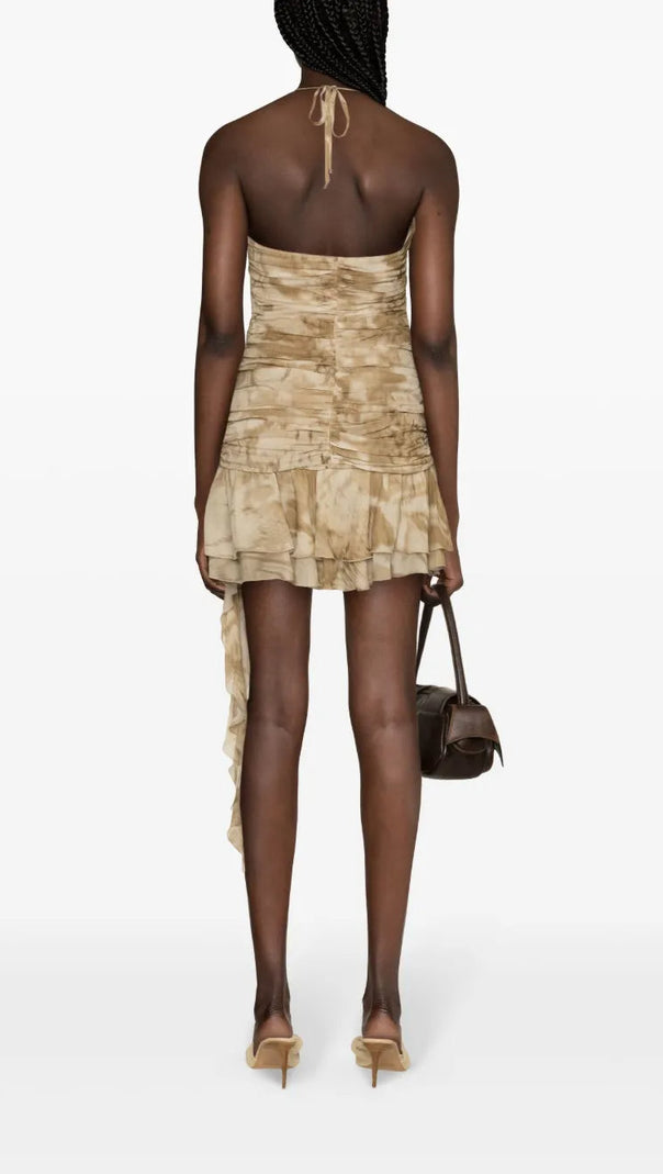 AIIZIE RUFFLED PYTHON-PRINT MINI DRESS IN SAND BEIGE - product image