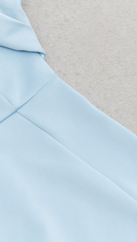 CROSS NECK BODYCON MIDI DRESS IN BLUE