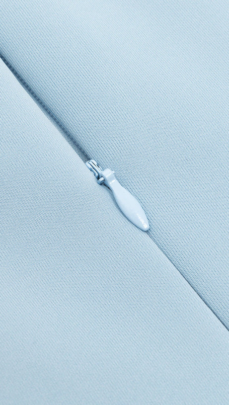 CROSS NECK BODYCON MIDI DRESS IN BLUE