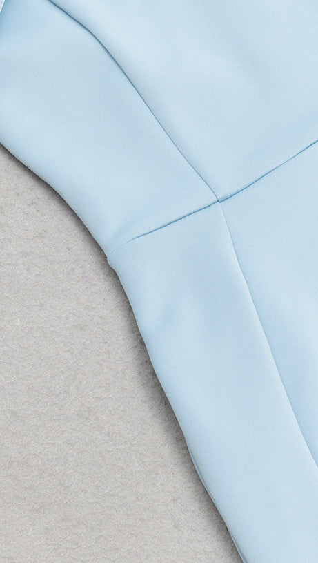 CROSS NECK BODYCON MIDI DRESS IN BLUE