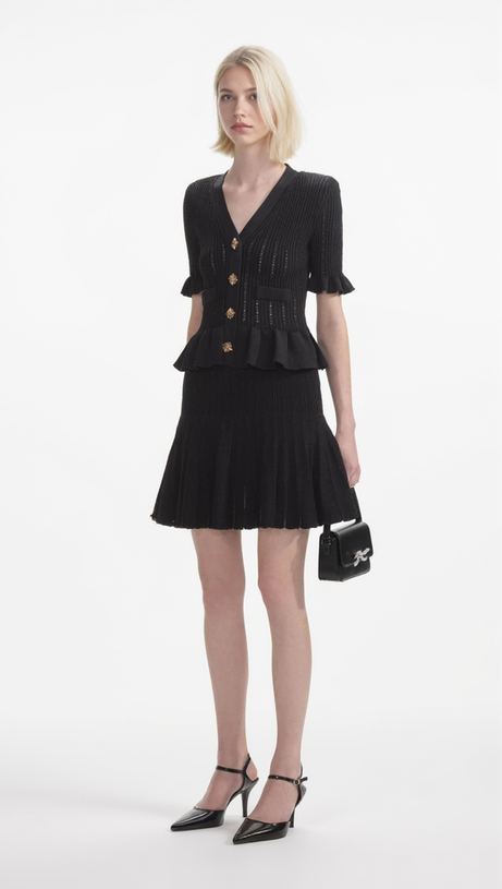 URSULA BLACK KNIT PEPLUM MINI DRESS