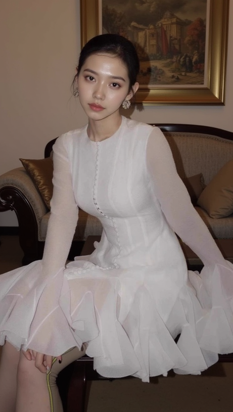 AGATHA WHITE SEMI-SHEER FLARED MINI DRESS