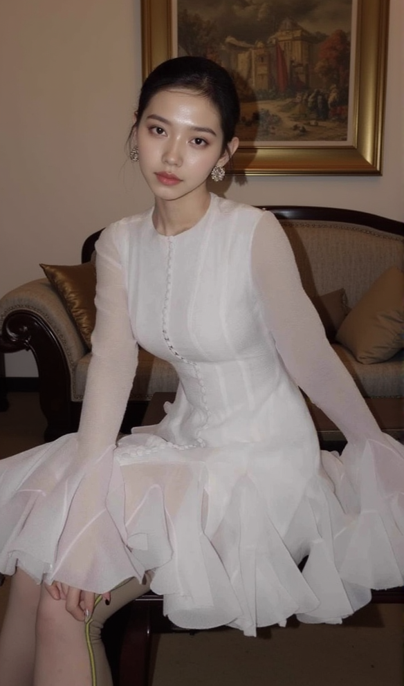 AGATHA WHITE SEMI-SHEER FLARED MINI DRESS