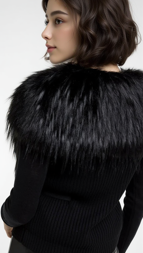 FAUX FUR PATCHWORK CARDIGAN VEST