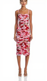 CAPRICE MULTICOLOR FLORAL MESH MIDI DRESS