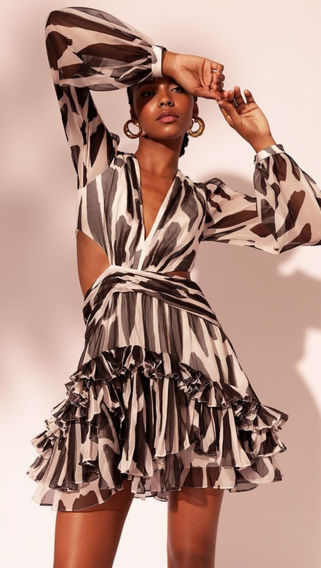 LYUBA BLACK LADY BUG RUFFLED MINI DRESS