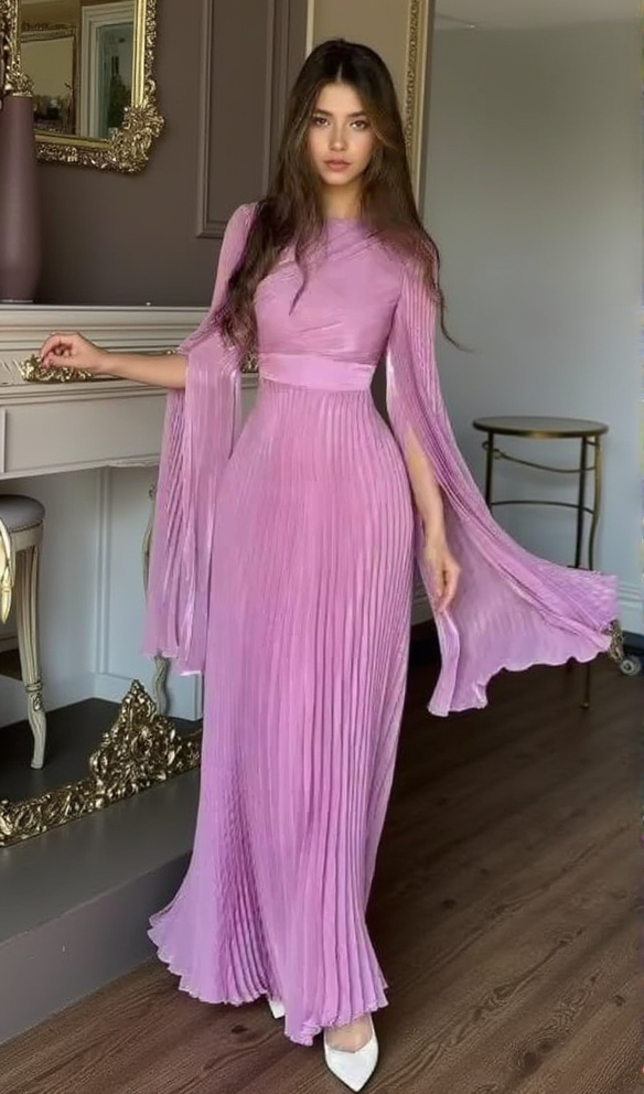 MANDY SLIT SLEEVE RUCHED MAXI DRESS IN ROSE PINK