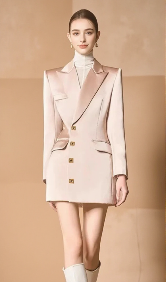 BREENDA ASYMMETRIC CLOSURE BLAZER IN PALE PINK