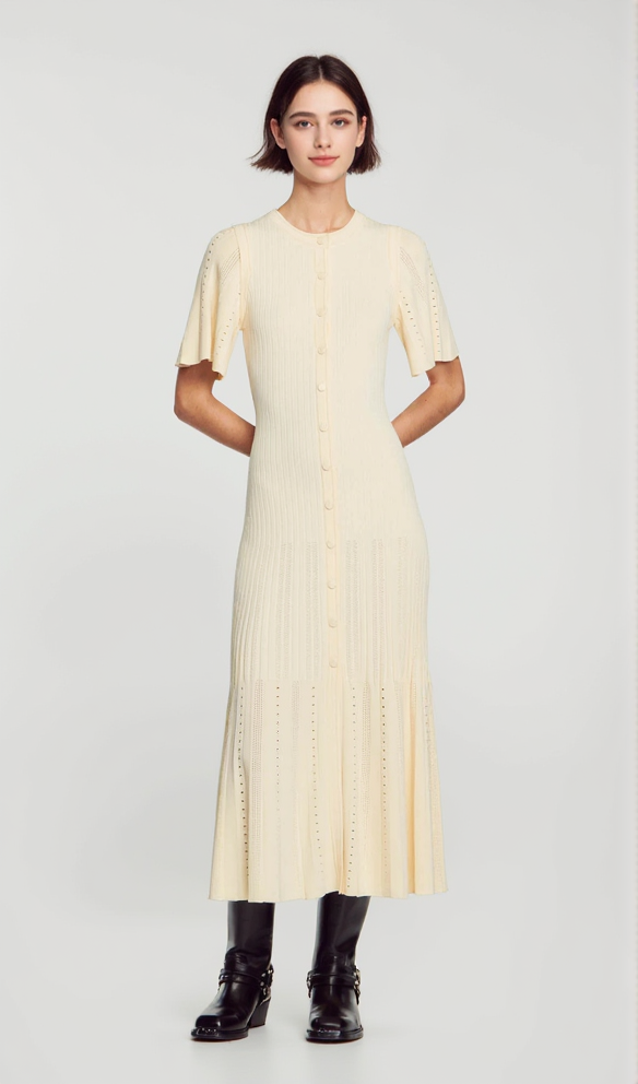 MENIA KNIT MIDI DRESS IN BEIGE