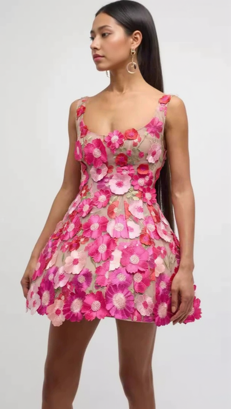 JASMINE MULTI PINK FLORAL EMBELLISHMENT MINI DRESS