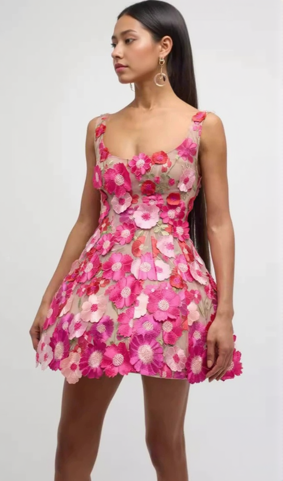 AIIZIE JASMINE MULTI PINK FLORAL EMBELLISHMENT MINI DRESS - product image