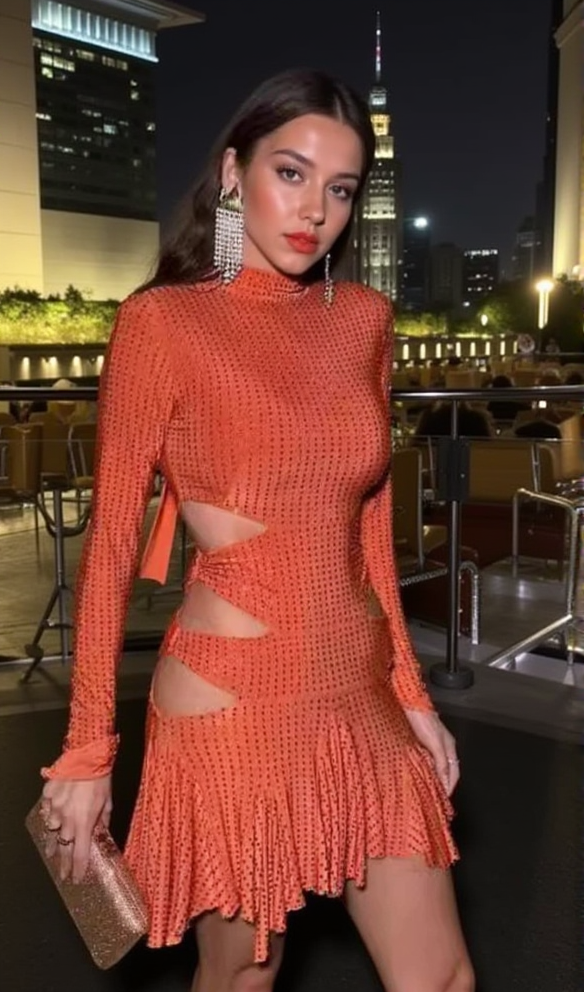 IRENE RHINESTONES EMBELLLISHED MINI DRESS IN ORANGE