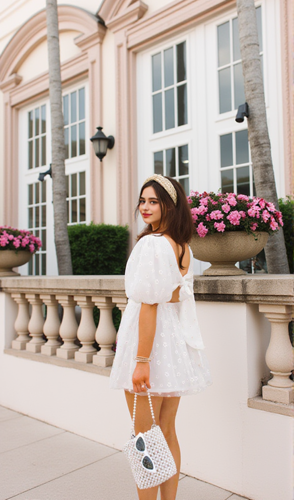 HANNAH ELASTIC WAIST MINI DRESS IN WHITE