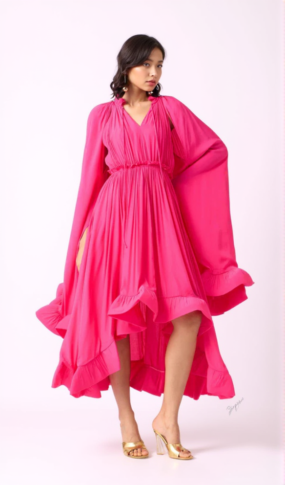AIIZIE RUFFLE TRIM MAXI DRESS IN ROSE RED - product image