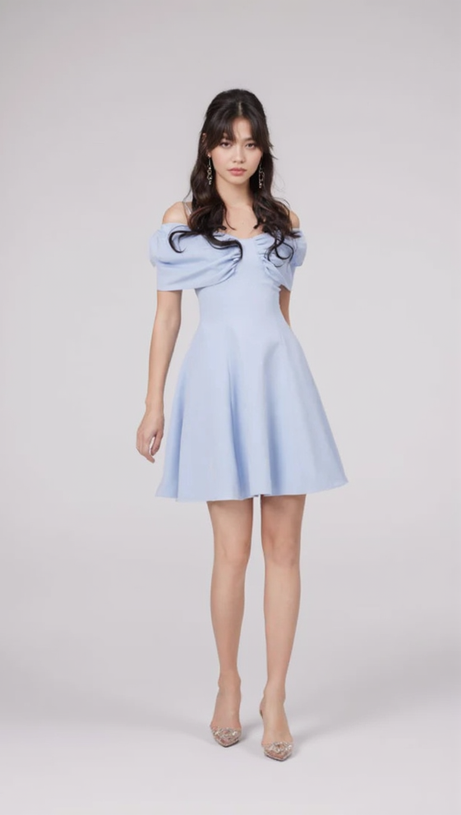 MINI ABITO CON MANICHE A FARFALLA BLU