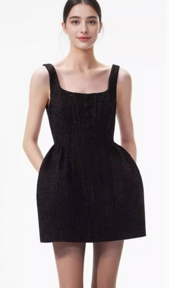 SCHWARZES BOUCLÉ-MINIKLEID