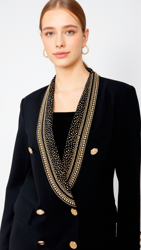 GAIL BEADED COLLAR LACE-UP DOUBLE BREASTED DRESSY BLAZER