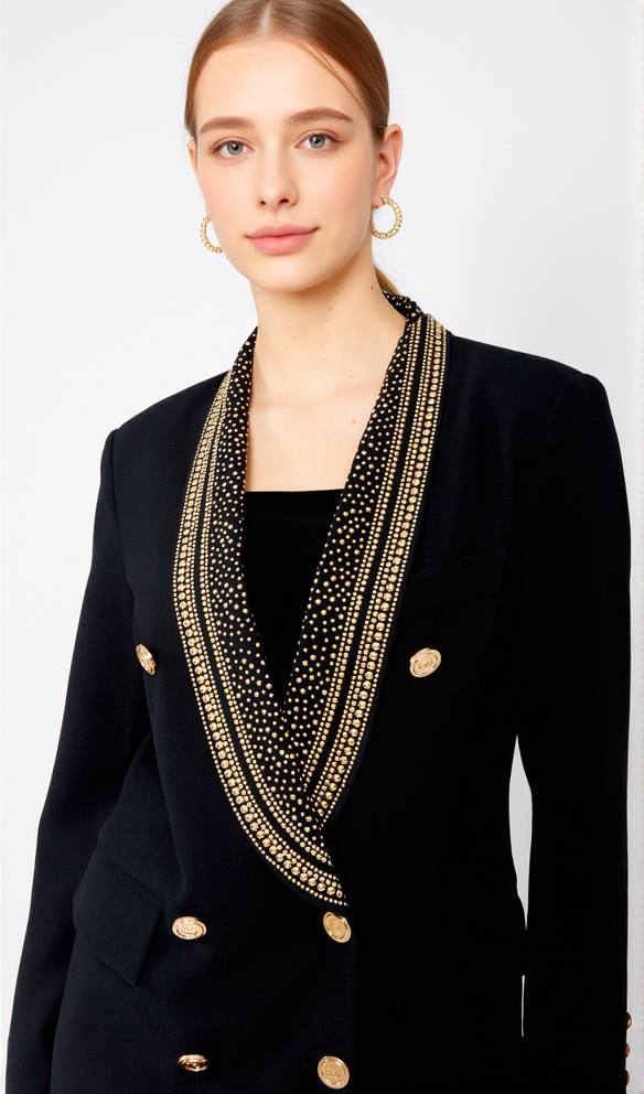 GAIL BEADED COLLAR LACE-UP DOUBLE BREASTED DRESSY BLAZER
