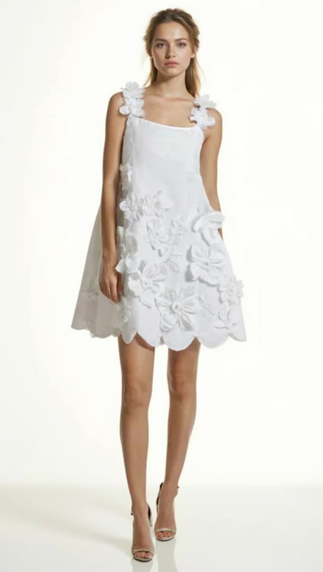 ABITO CANOTTIERA CON APPLICAZIONI PATCHWORK IN BIANCO