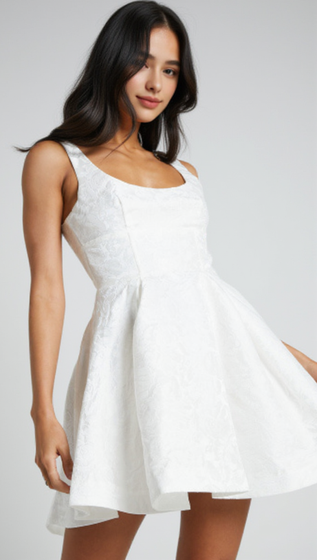 CORSET SCOOP NECK FIT AND FLARE DRESS