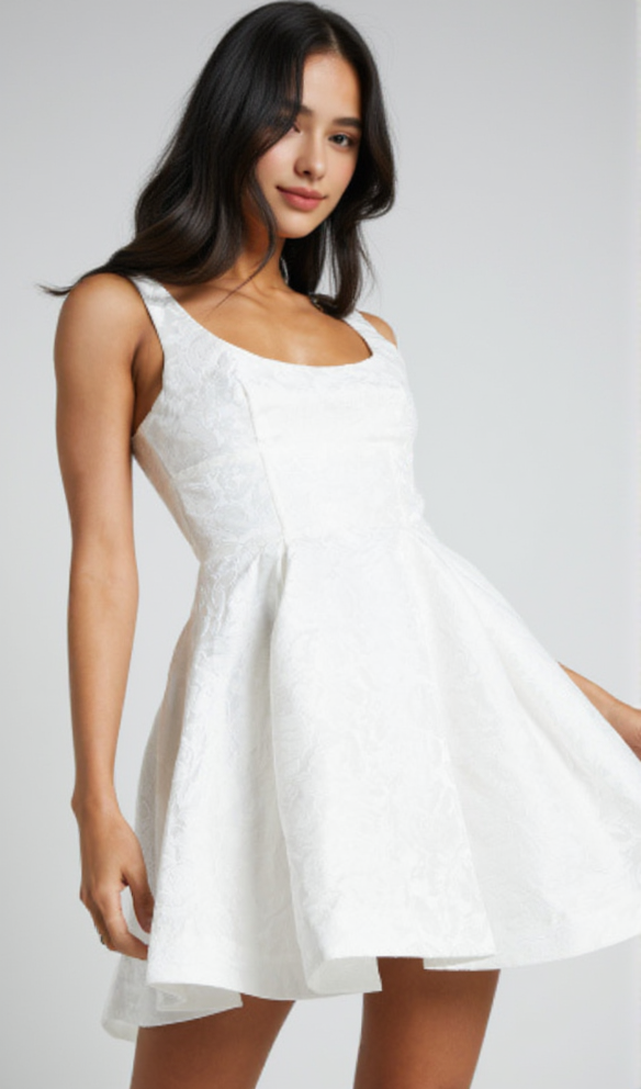 CORSET SCOOP NECK FIT AND FLARE DRESS