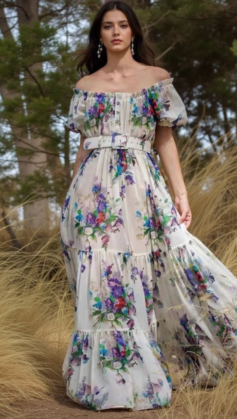 FLORAL BOUQUET PRINTED MAXI DRESS
