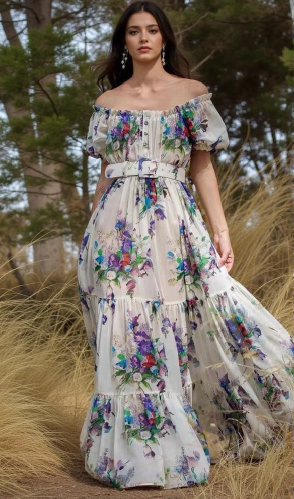 FLORAL BOUQUET PRINTED MAXI DRESS