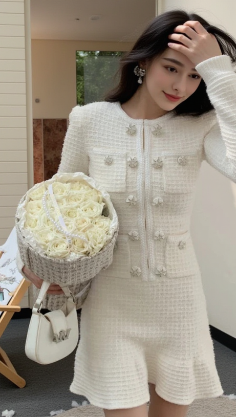 CREAM BUTTONED KNIT MINI DRESS
