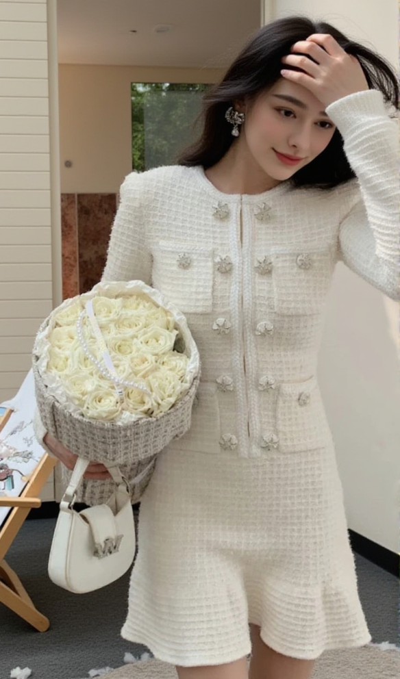 AIIZIE CREAM BUTTONED KNIT MINI DRESS - product image