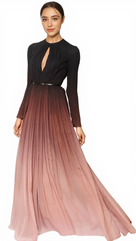 ELLEN GRADIENT COLOR RUNCHED MAXI DRES