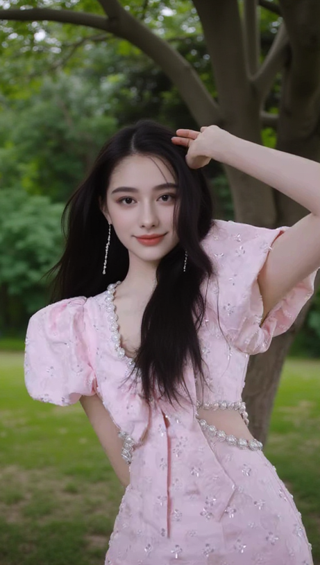 POPPY DIAMOND BUBBLE SLEEVED V-NECK DRESS IN PINK