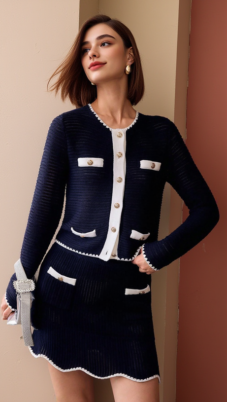 NAVY CROCHET CONTRAST TRIM MINI SKIRT