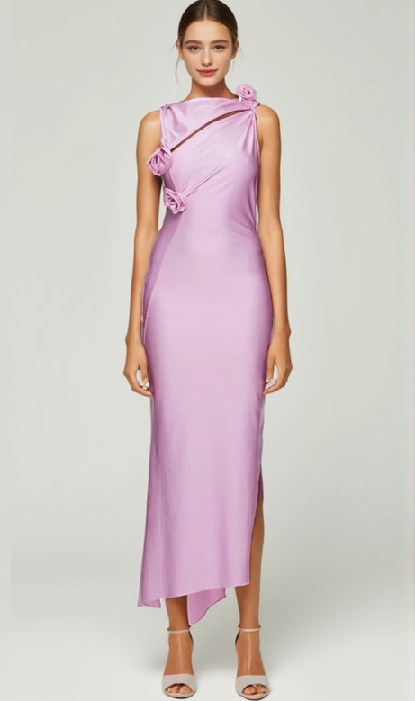 Halbformales Midikleid „Eileen Pink“ mit 3D-Blumen
