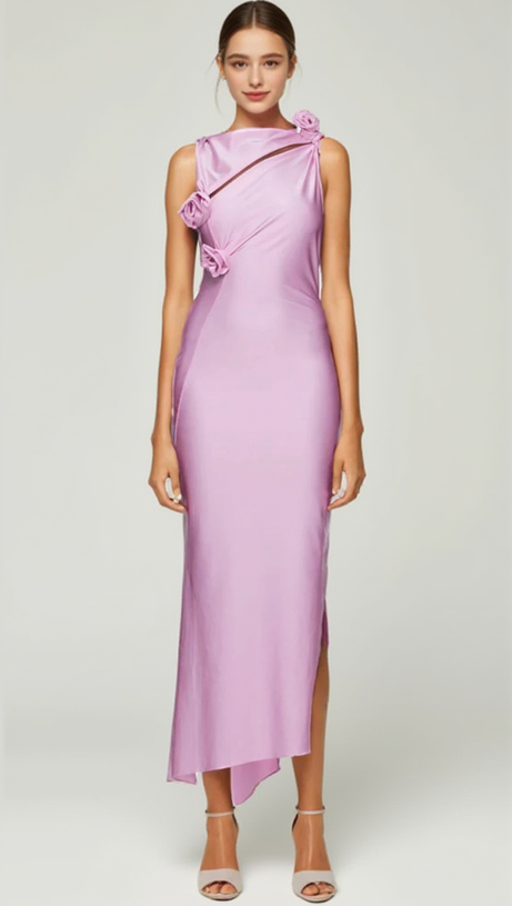 Halbformales Midikleid „Eileen Pink“ mit 3D-Blumen