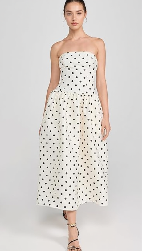 ULA CREAM POLKA DOT TAFFETA MIDI DRESS