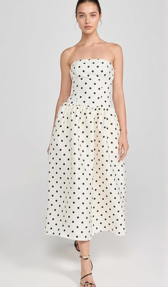 ULA CREAM POLKA DOT TAFFETA MIDI DRESS