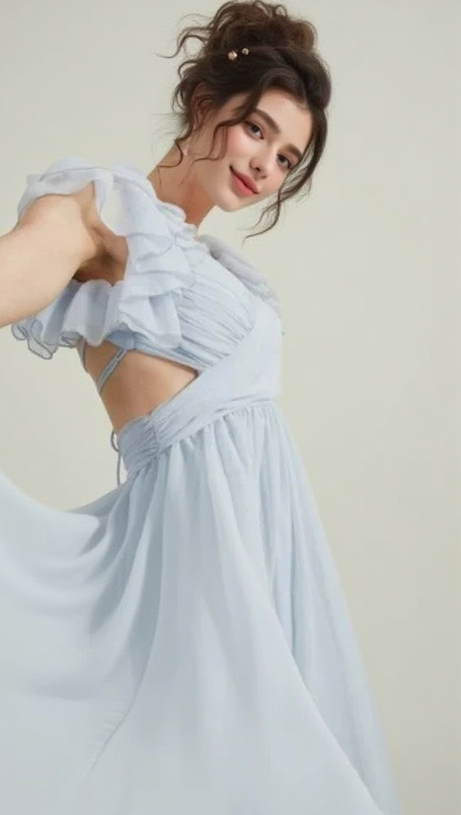 VANESSA RUFFLE SLEEVES MAXI DRESS IN BLUE