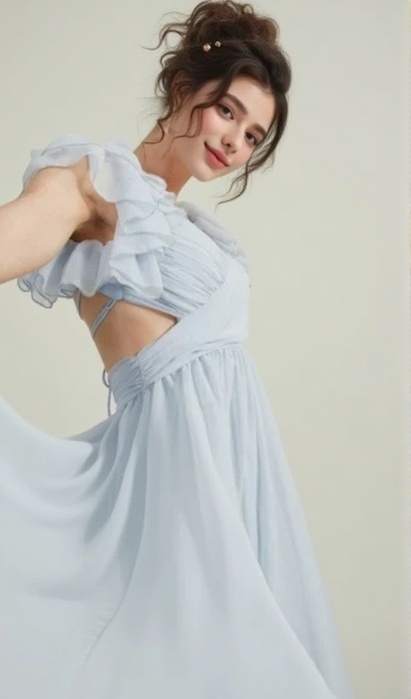 VANESSA RUFFLE SLEEVES MAXI DRESS IN BLUE