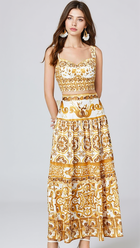 LORRAINE PRINT COTTON POPLIN RUFFLES MAXI DRESS