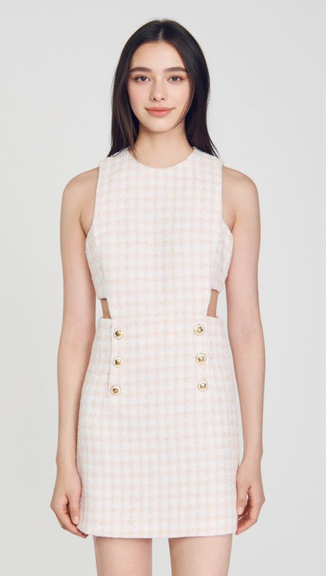 SLEEVELESS CUTOUT PINAFORE MINI DRESS IN LIGHT PINK