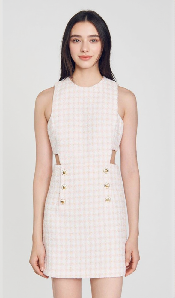 SLEEVELESS CUTOUT PINAFORE MINI DRESS IN LIGHT PINK