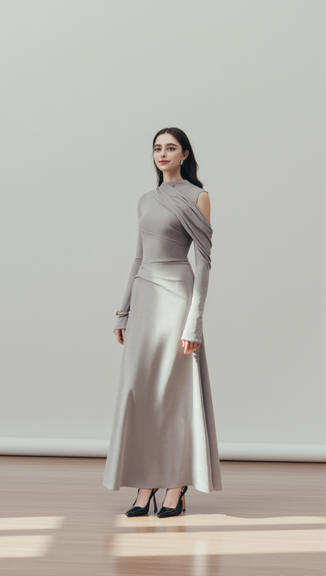 ECLIPSE DRAPED MAXI DRESS IN CLOUDY GRAY