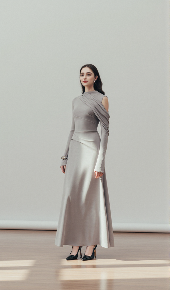 AIIZIE ECLIPSE DRAPED MAXI DRESS IN CLOUDY GRAY - product image