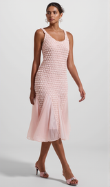 SYLVIA PINK EMBROIDERED SPLICING SLEEVELESS MIDI DRESS