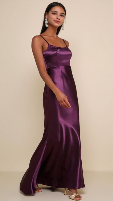DARK PURPLE SATIN MERMAID MAXI DRESS
