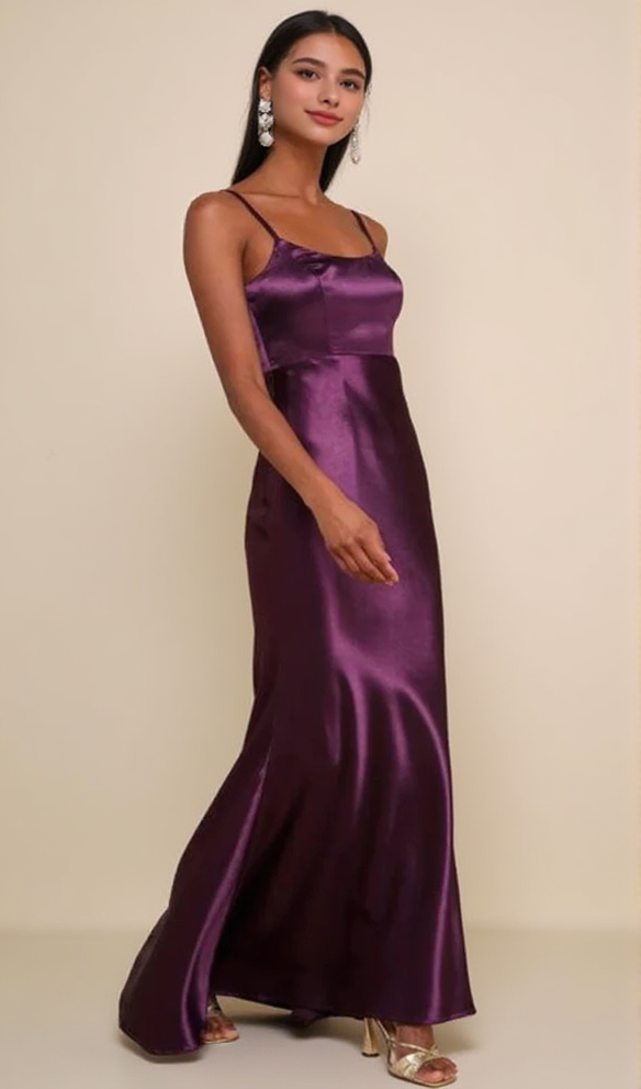 DARK PURPLE SATIN MERMAID MAXI DRESS