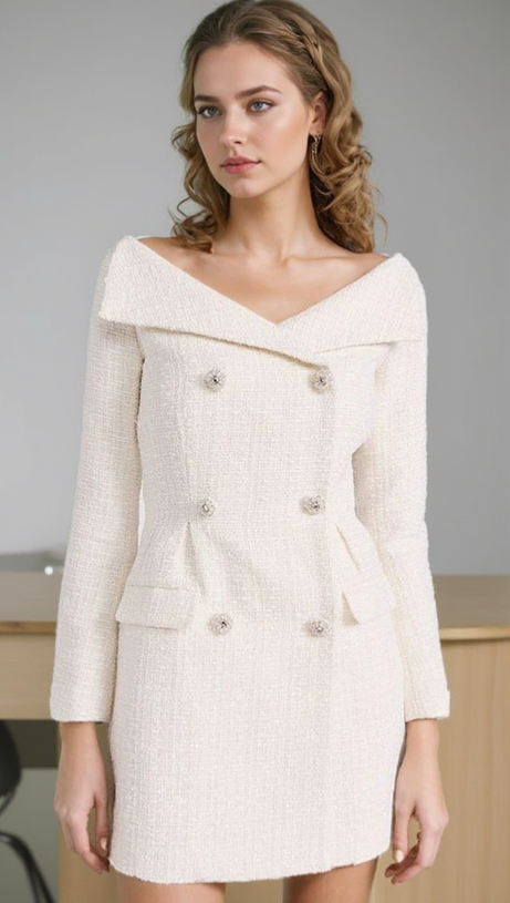 STEPHANIE WEISSES BOUCLE-BLAZER-MINIKLEID