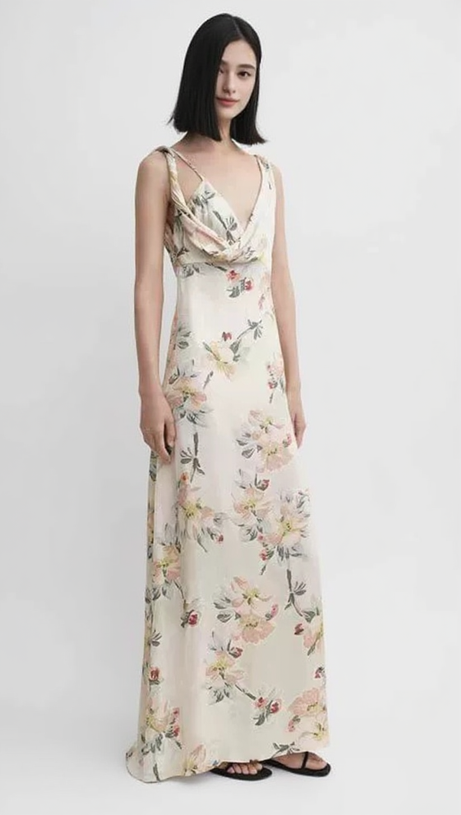FLORAL DRAPED MAXI DRESS