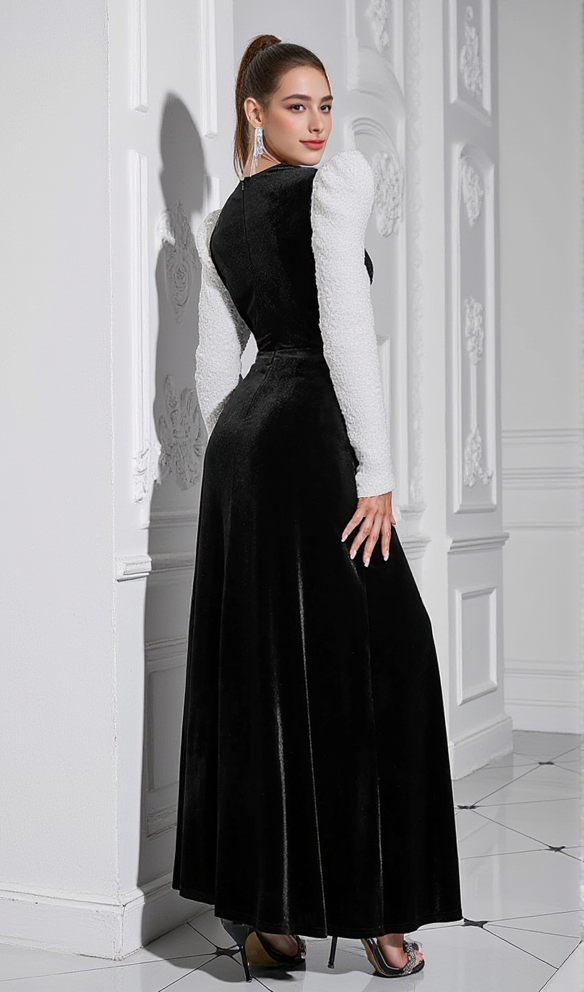 AIIZIE HILARY TWO-COLOR HOLLOW LIGHT TEXTILE BODYCON MAXI DRESS - product image